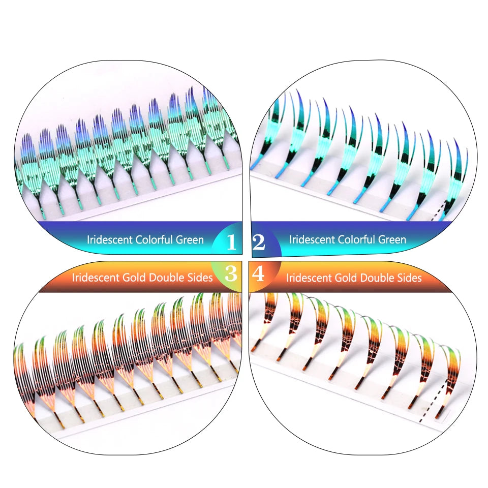 AGUUD Holographic Aurora Color Spire Eyelash Glitter Tinsel Anime Premade Fan Dual Side Color Comic Lash for Christmas Cosplay