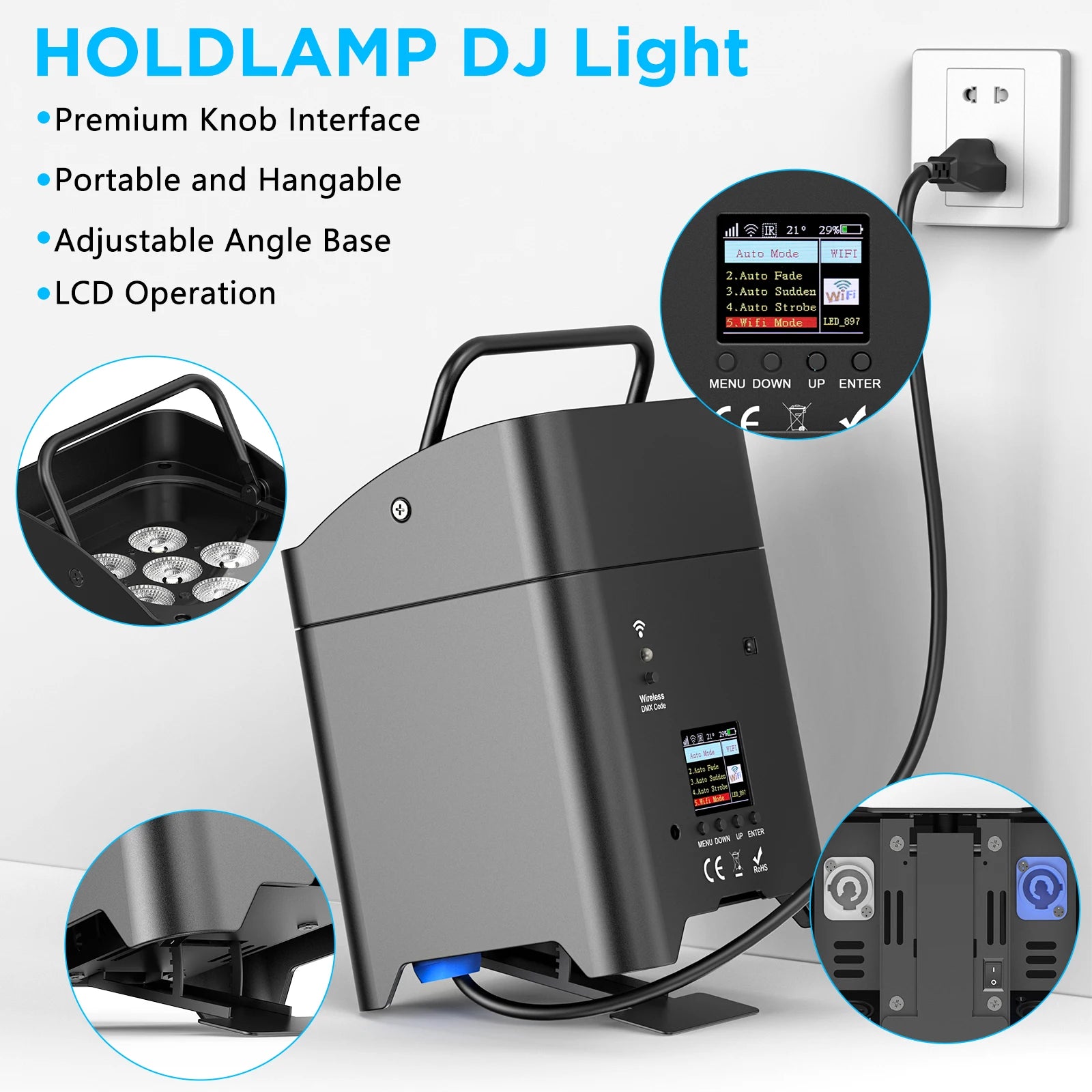 U'King 4PCS 6x18W 6IN1 RGBAW+UV Par Light with Bag DMX Remote Control WiFi Par Light Wireless LED Stage Light for DJ Bar Party