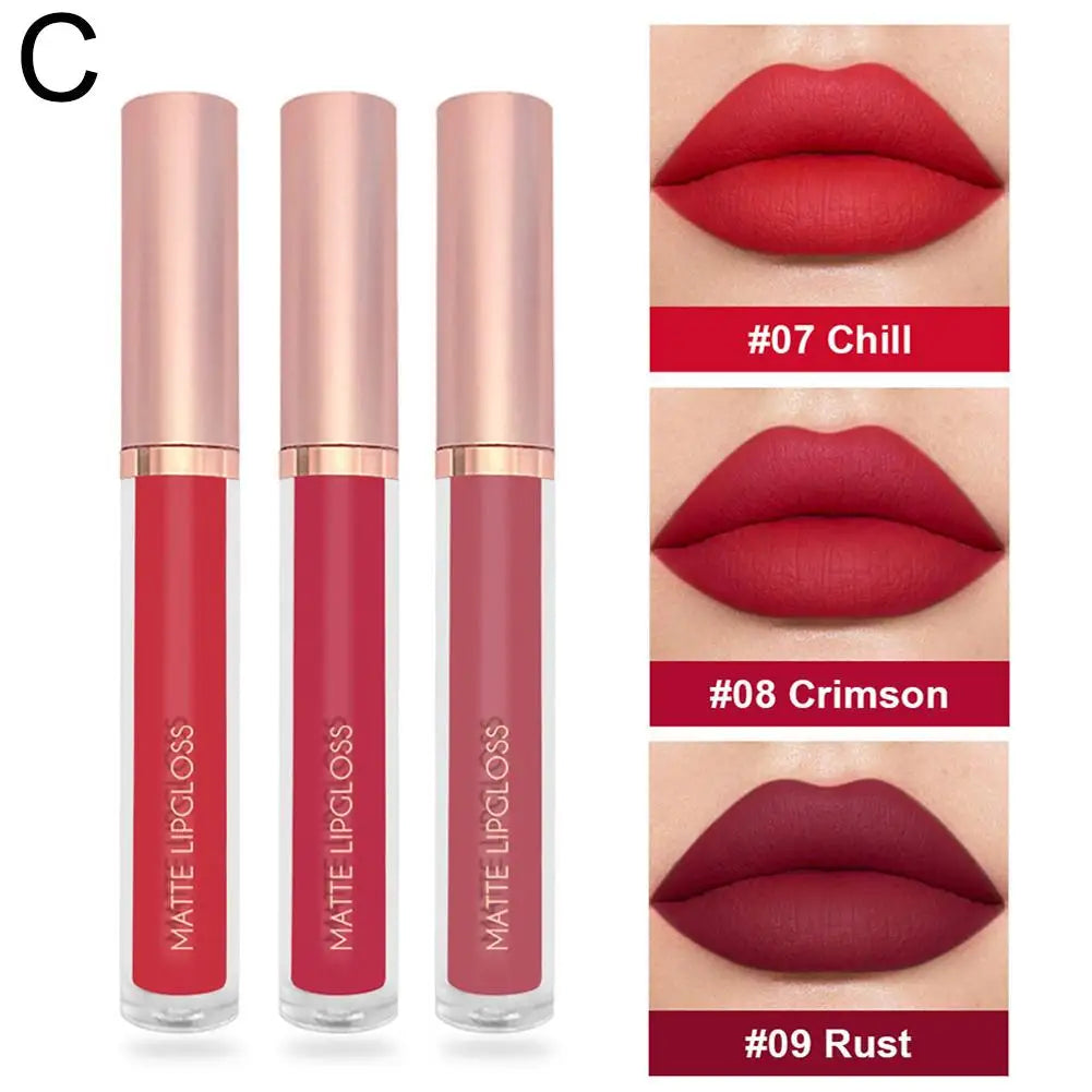 3pcs/set Nude Lip Gloss Matte Velvet Lipstick Waterproof Long-lasting Liquid Lipstick Women Moist Lip Tint Non-Stick