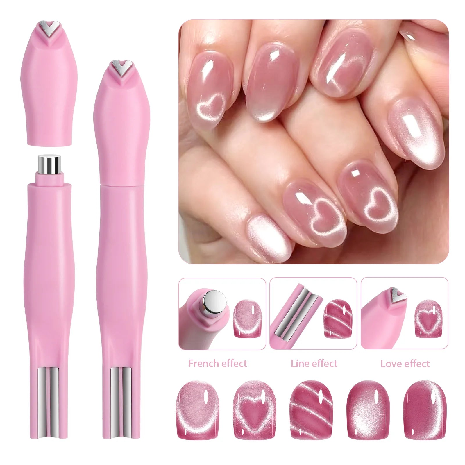 Multi Shape 3 In 1 Cat Eye Magnet Pen Heart Moon Snake French Double Line 1Pc For Magnetic Gel Professional Salon DIY Nail Art Supply