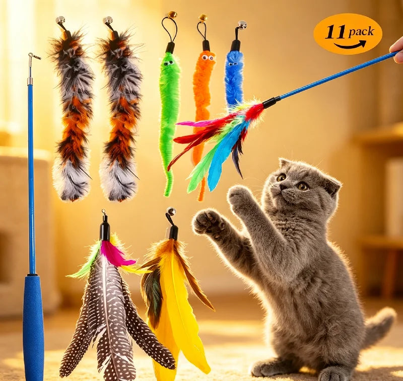 11pcs Replacement Cat Feather Toy Set Feather Replacement Head Retractable Cat Stick Cat Products