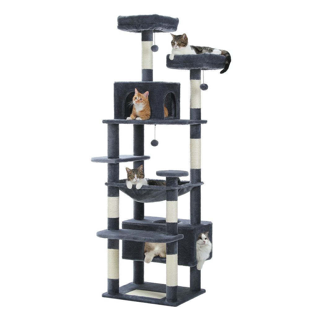 Sturdy Multi-Level Cat Tree Tower with Natural Sisal Scratching Posts,Cozy Hammock&Condo, Large Top Perch, and Fun Dangling Ball