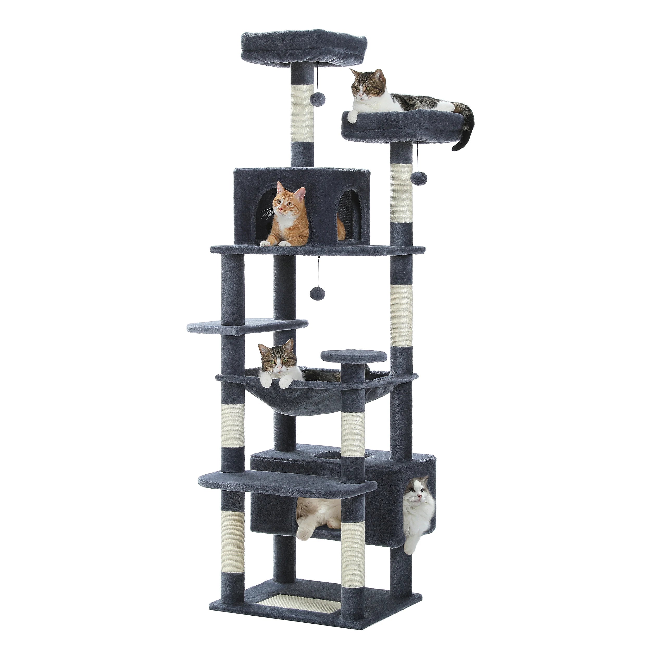 Sturdy Multi-Level Cat Tree Tower with Natural Sisal Scratching Posts,Cozy Hammock&Condo, Large Top Perch, and Fun Dangling Ball