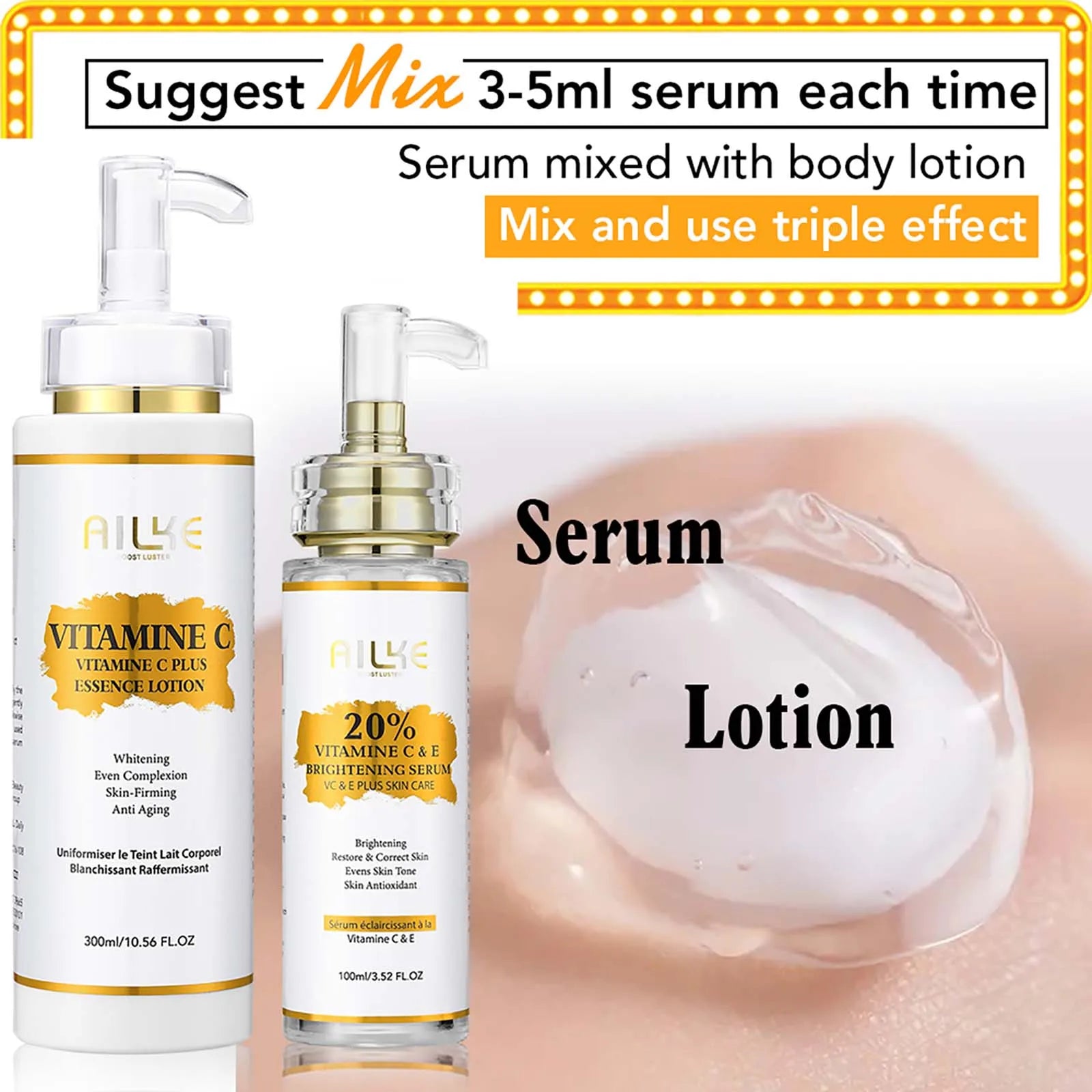 AILKE Vitamin C Set, Reduce Dark Spots, with Lightening Body Lotion, Even Tone Face Cream, Whitening Serum, Brightening Soap