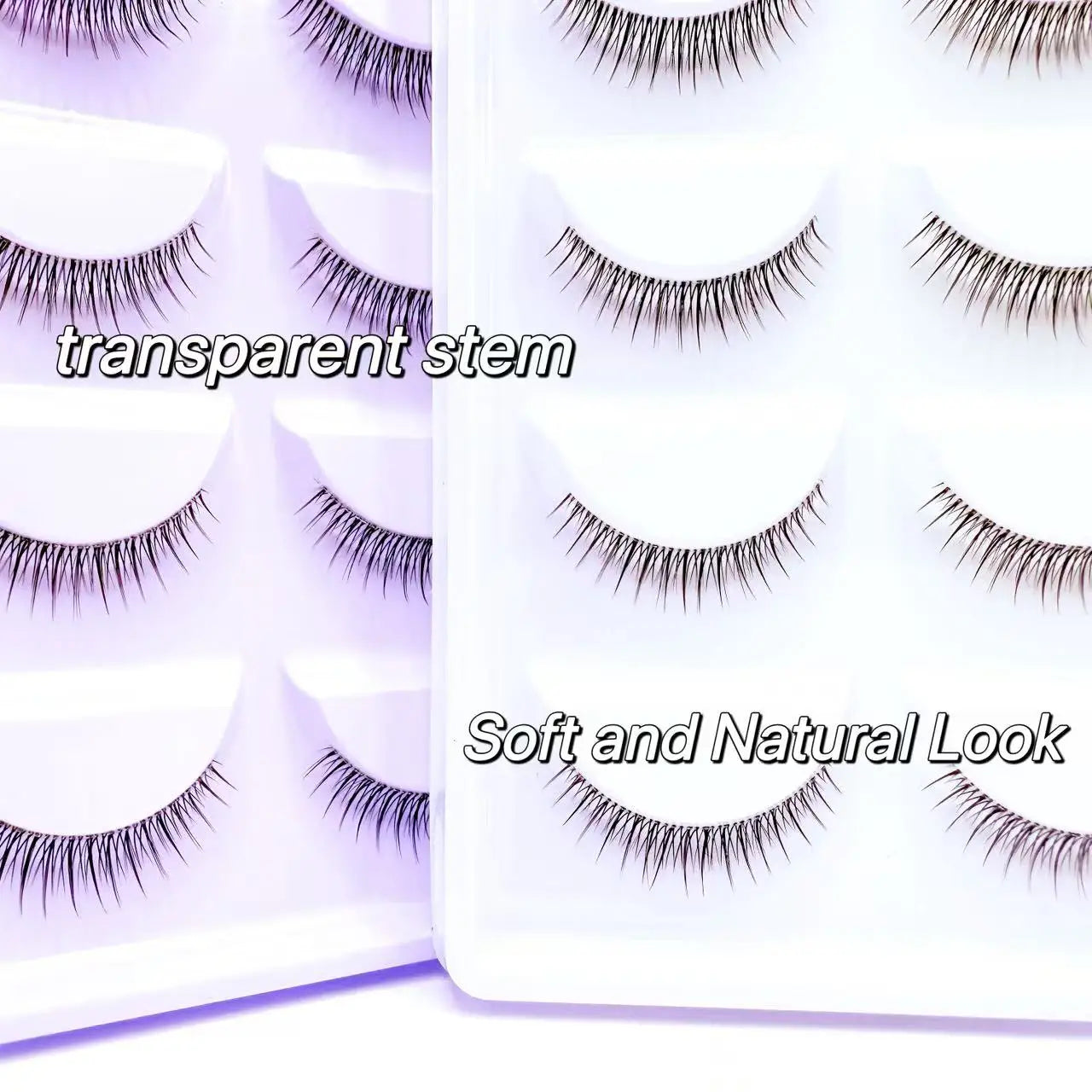 Soft & Natural Eye Enhancement 5 Pairs False Eyelashes  Transparent Stem Soft Natural Strip Lashes