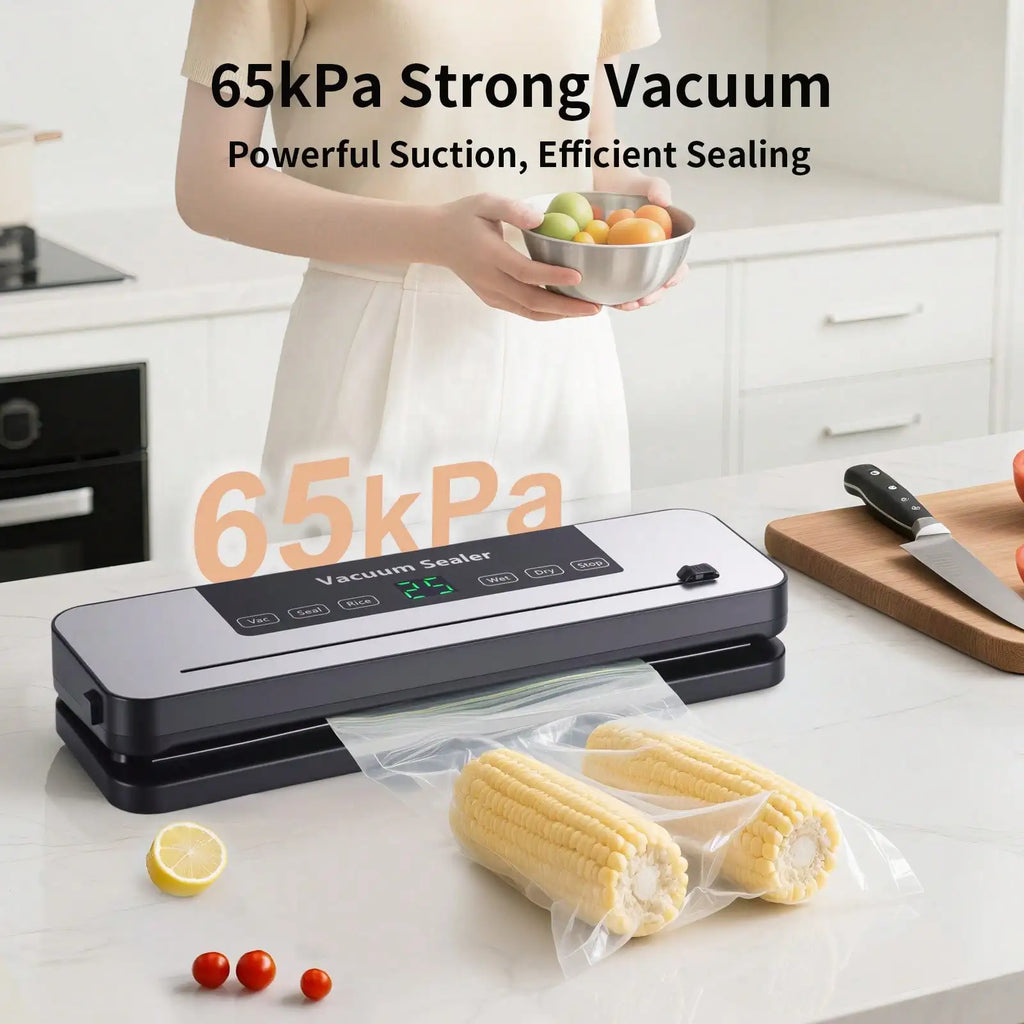 Powerful Vacuum Sealer Machine | Compact Design | One-Touch Automatic | Seal In 10-20 Seconds | Dry, Moist, Wet, And Cold Modes | With 10 Vacuum Bags & Built-In Cutter (Grey)