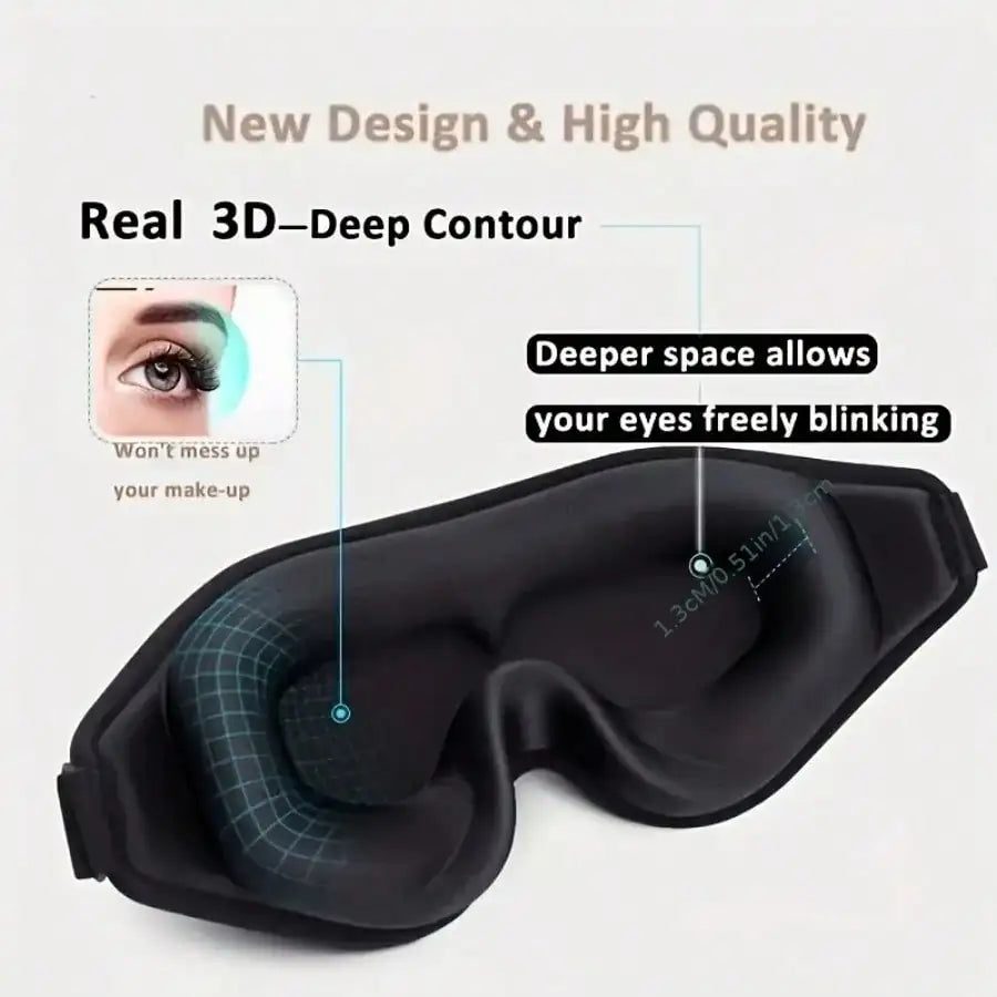 1-Pack 3D Contour Sleep Mask, 100% Blackout, Adjustable Strap, Soft Breathable For Side Sleepers, Travel/Night Shift/Deep Sleep
