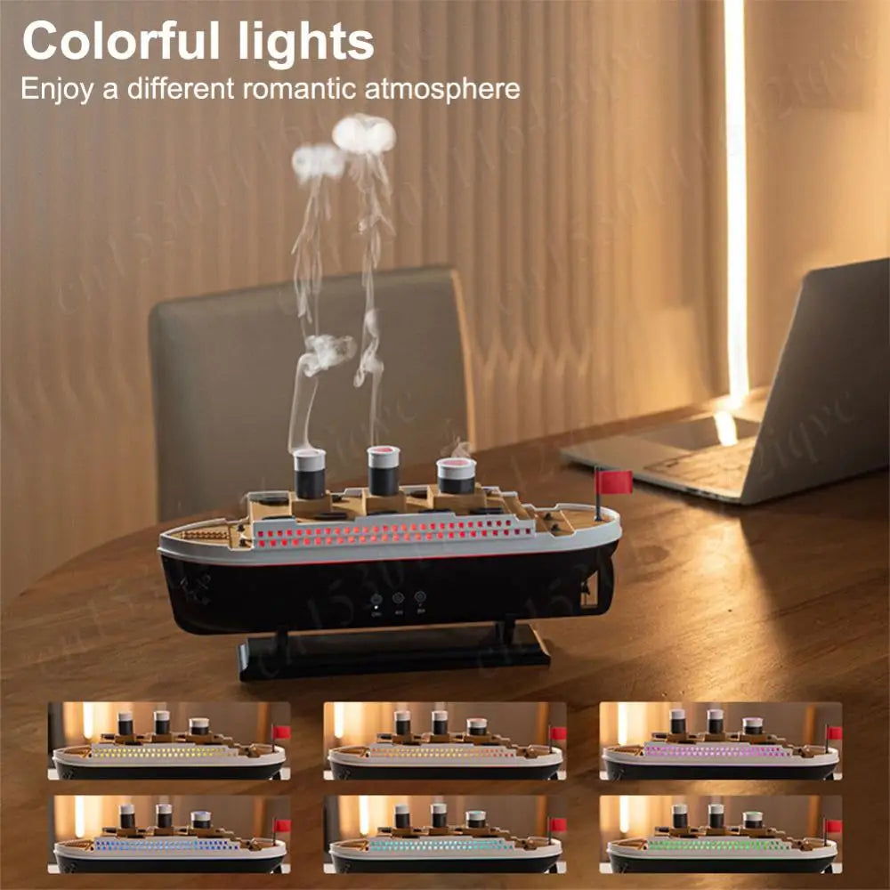 Retro Ship Air Humidifier 250ml Ocean Liner Essential Oil Diffuser Aromatherapy Diffuser Auto Shut-Off Night Light for Home Room