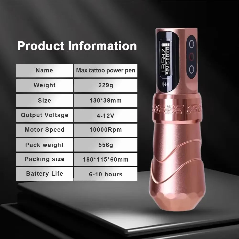 New Professional Tattoo Pen Max Wireless Tattoo Machine with 2Battery Permanent LCD Display Makeup Rotary Tattoo Pen