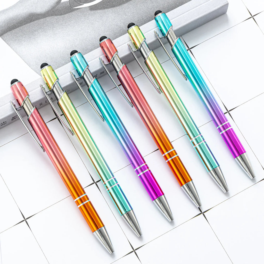 Ellen Brook 1 PCS Stationery Office School Supplies Gradient Color Press Touch Screen Ballpoint Pen Cute Metal Pens