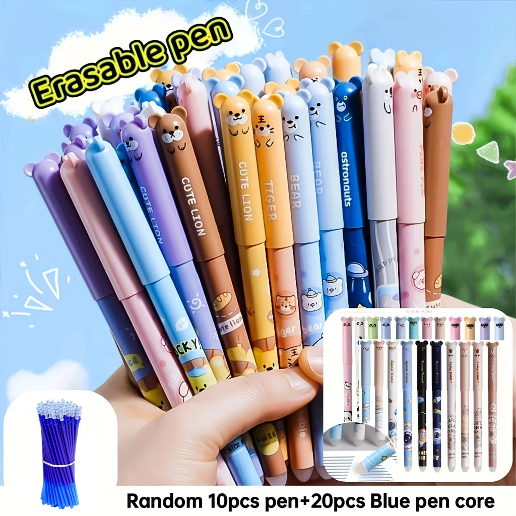 30Pcs Erasable Gel Pen Set 10 Pens 20 Refills 0.5mm Blue Ink with Eraser for School Office Writing Note Taking Gift