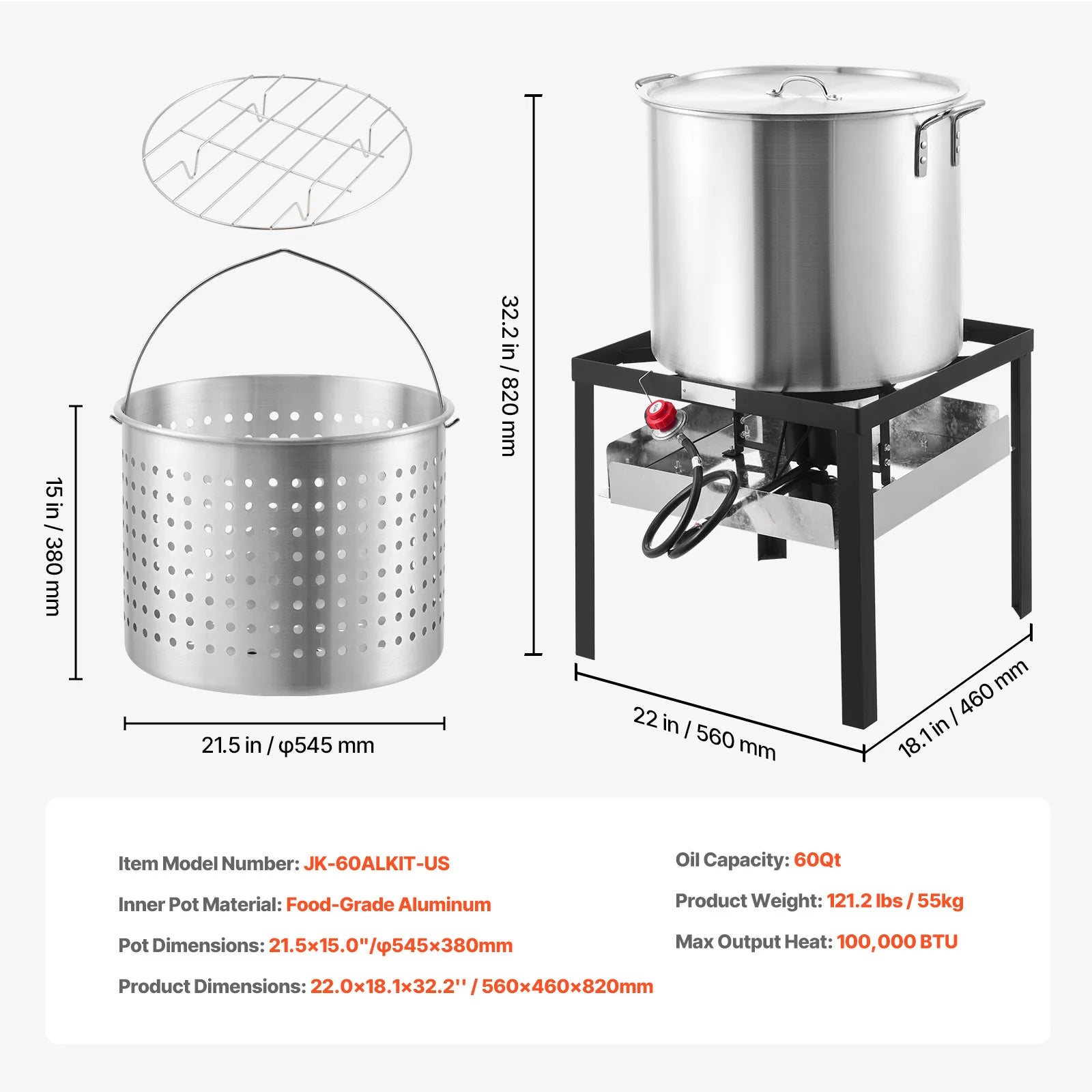 SucceBuy 60/80/100Qt Seafood Boiling Kit with Strainer Cooking Set for Crab Crawfish Boiling Aluminum Stockpot with Steamer Rack