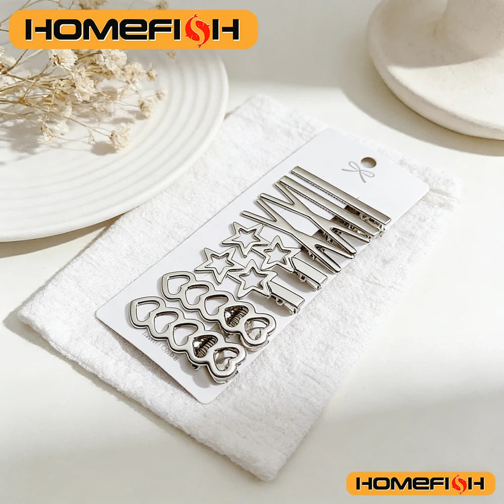 Sliver Metal Hair Clips Women Girls Duckbill Hairpin Personality Bangs Side Headwear Barrettes Hairclip Styling Accessories