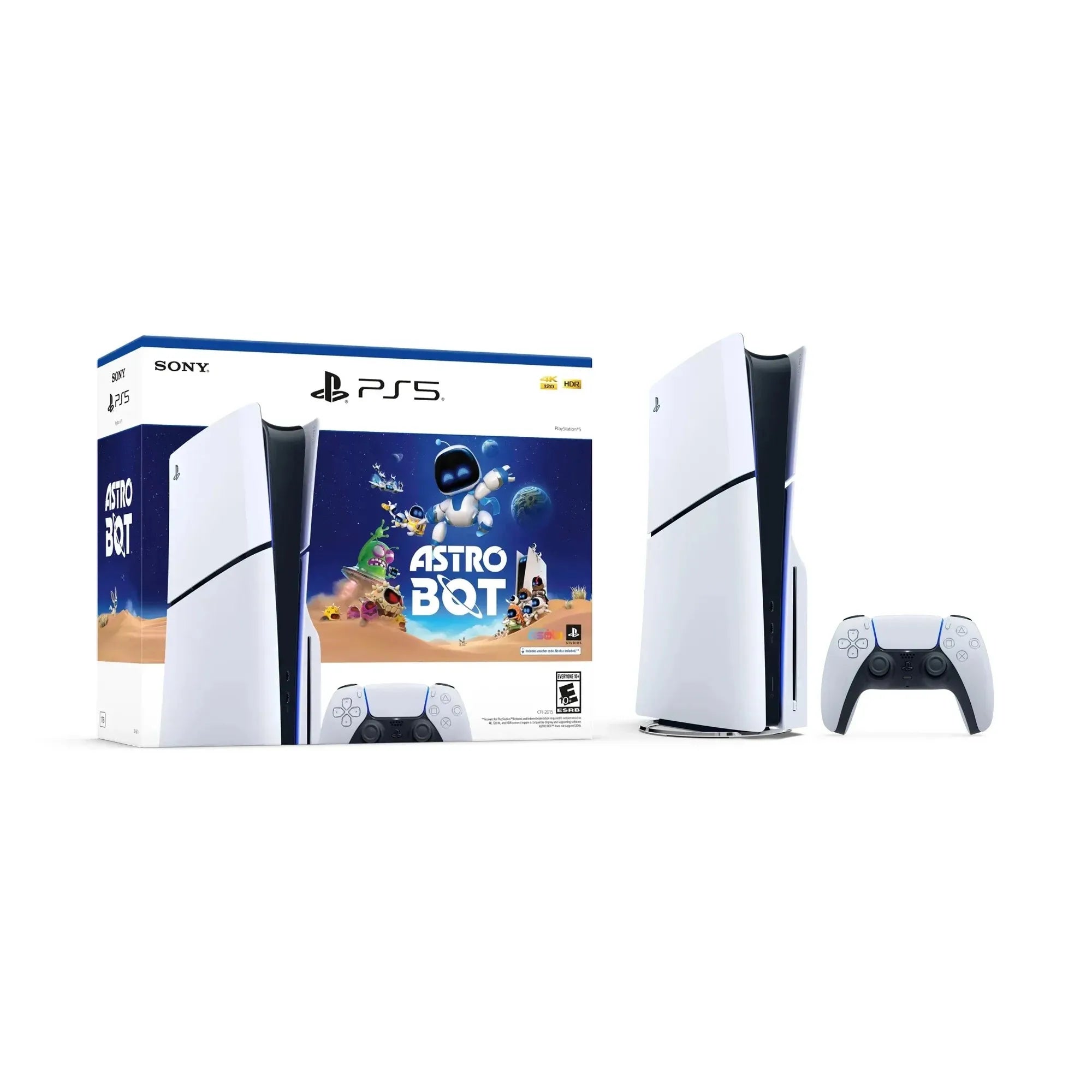 PlayStation 5 Slim Disc 2TB SSD ASTRO BOT Bundle with Two Controllers White and Midnight Black DualSense and Charger