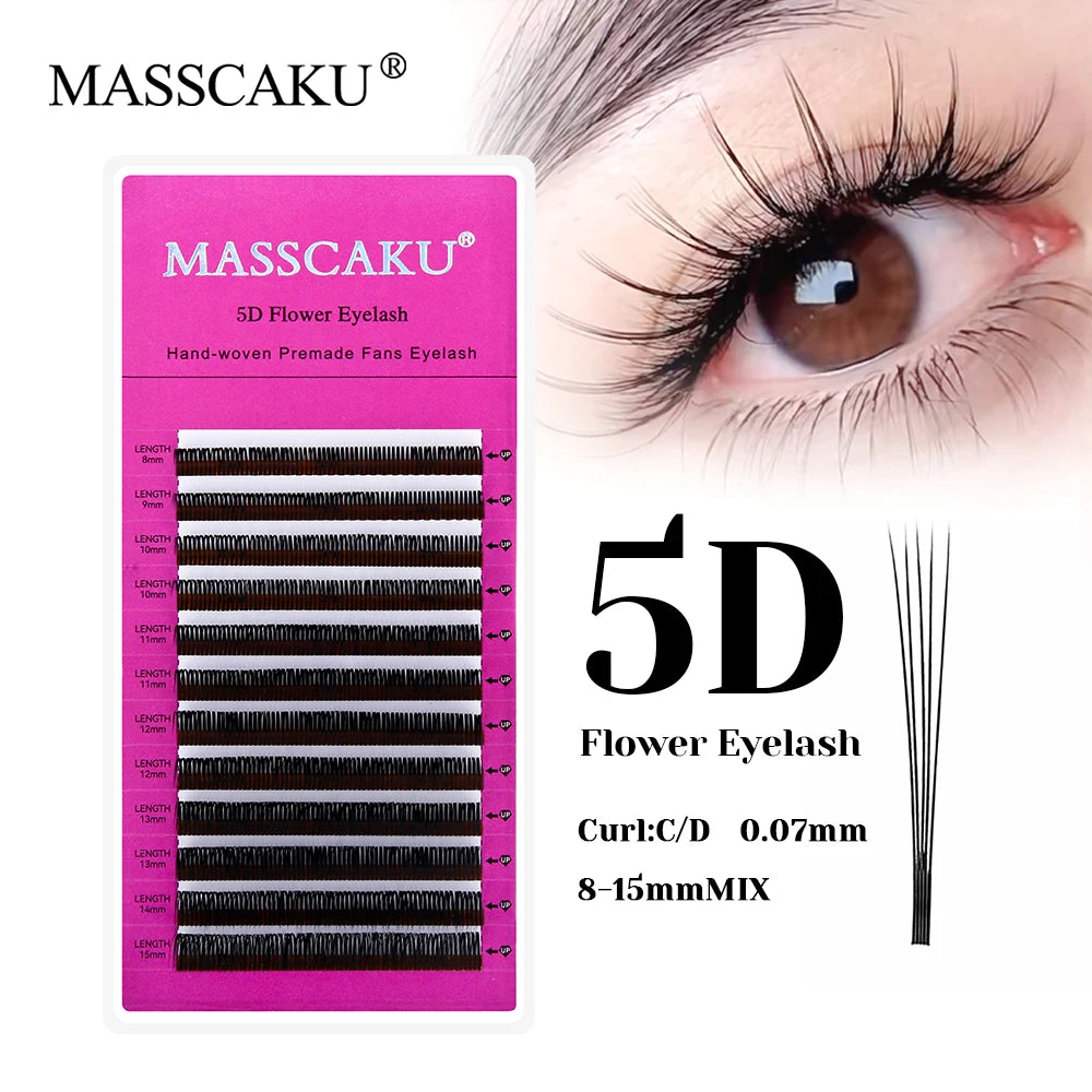New Style 5D Flora Lashes Extension Mix Length C D Curl Flower Eyelash Premade Wet Look Closed Fan Spikes Lash from MASSCAKU