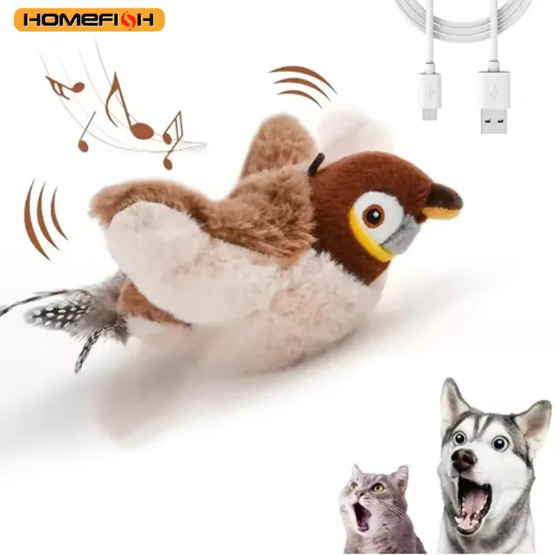 Pet Plush Toy Bite Resistant Flapping Bird Simulated Sparrow Cat Self Entertainment Toy