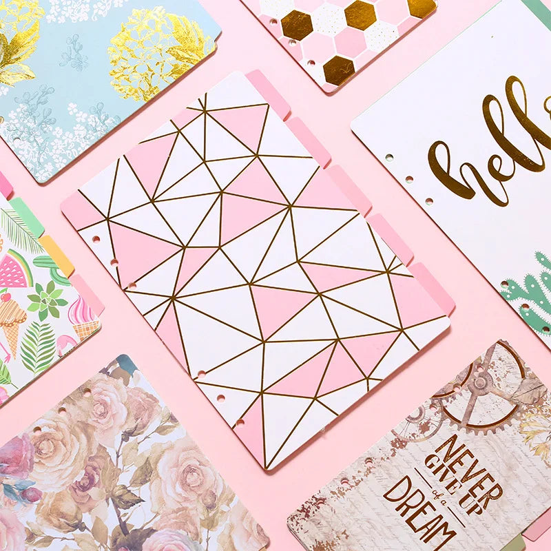 5pcs A5 A6 Loose-leaf Notebook Divider Sheets Pink Gold Divider Card Index Page Suitable for Diary Planner Notebook