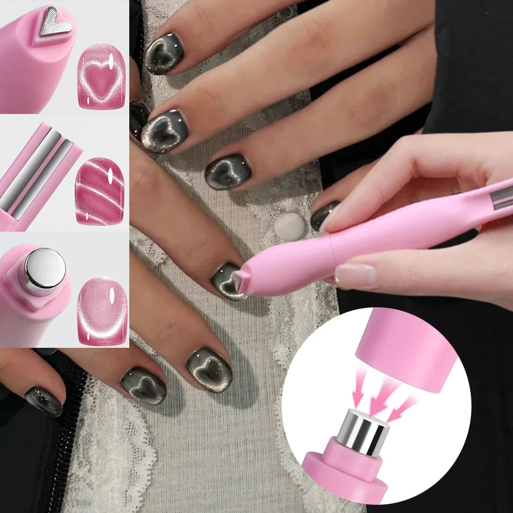 Multi Shape 3 In 1 Cat Eye Magnet Pen Heart Moon Snake French Double Line 1Pc For Magnetic Gel Professional Salon DIY Nail Art Supply