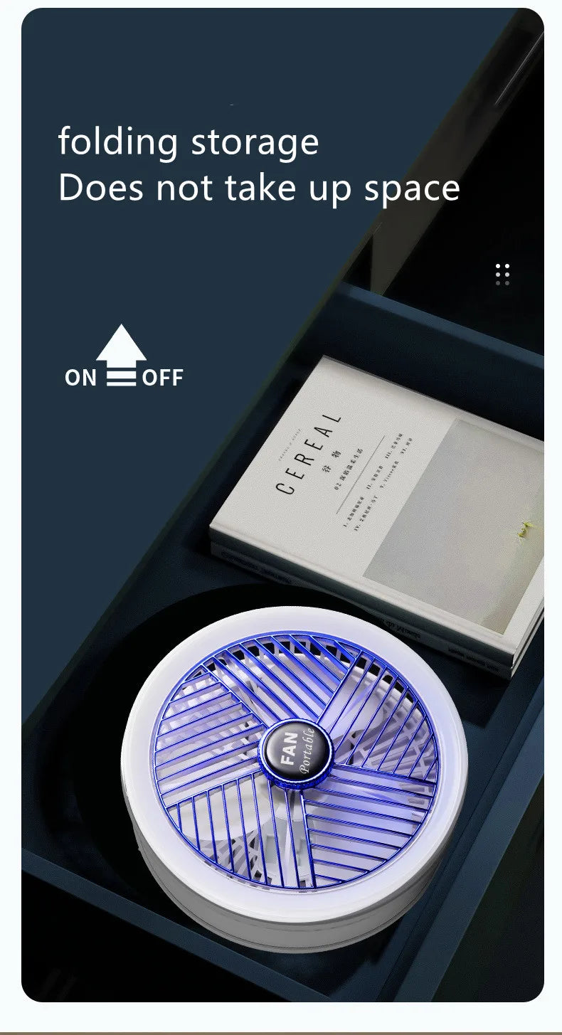 USB Charging Foldable Table Fan Wall Mounted Hanging Ceiling Fan with LED Light 4 Speed Adjustable For Home Room Air Cooler Fan
