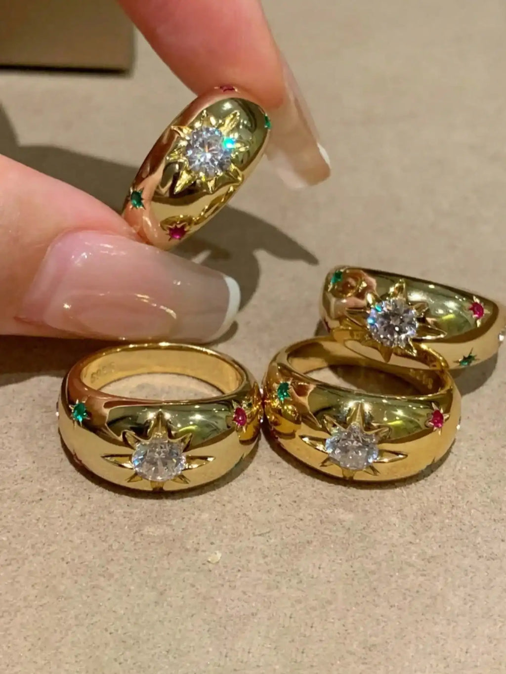 2pcs/Set Colorful Cubic Zirconia Gold-Tone Waterproof Star Rings Set, Jewelry Gift  double rings for friend  jewelry Y2k fashion