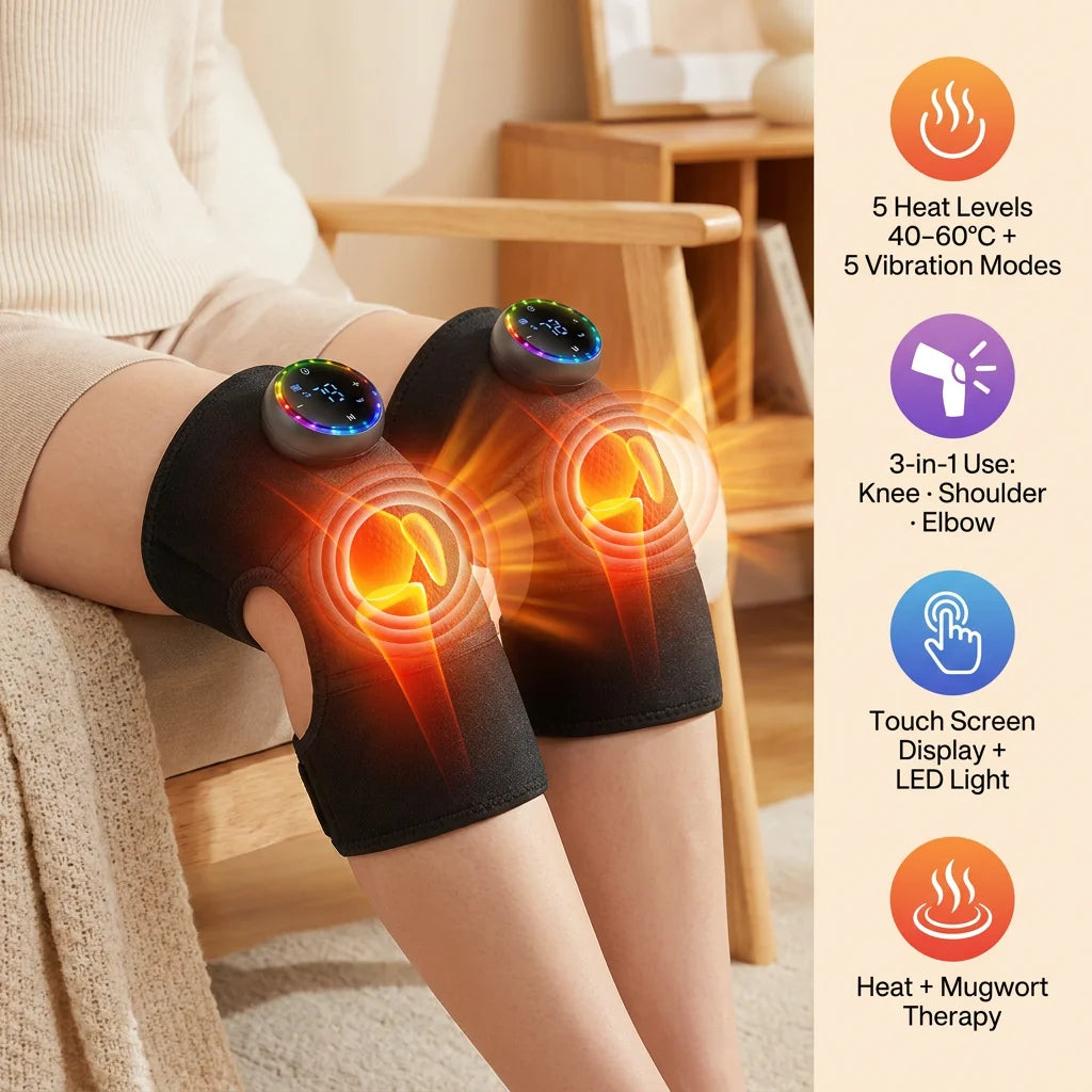 3-in-1 Electric Heating Knee Pad Massager for Shoulder Elbow 5-level Vibration Hot Compress Cordless Massage Muscle Joint Relax