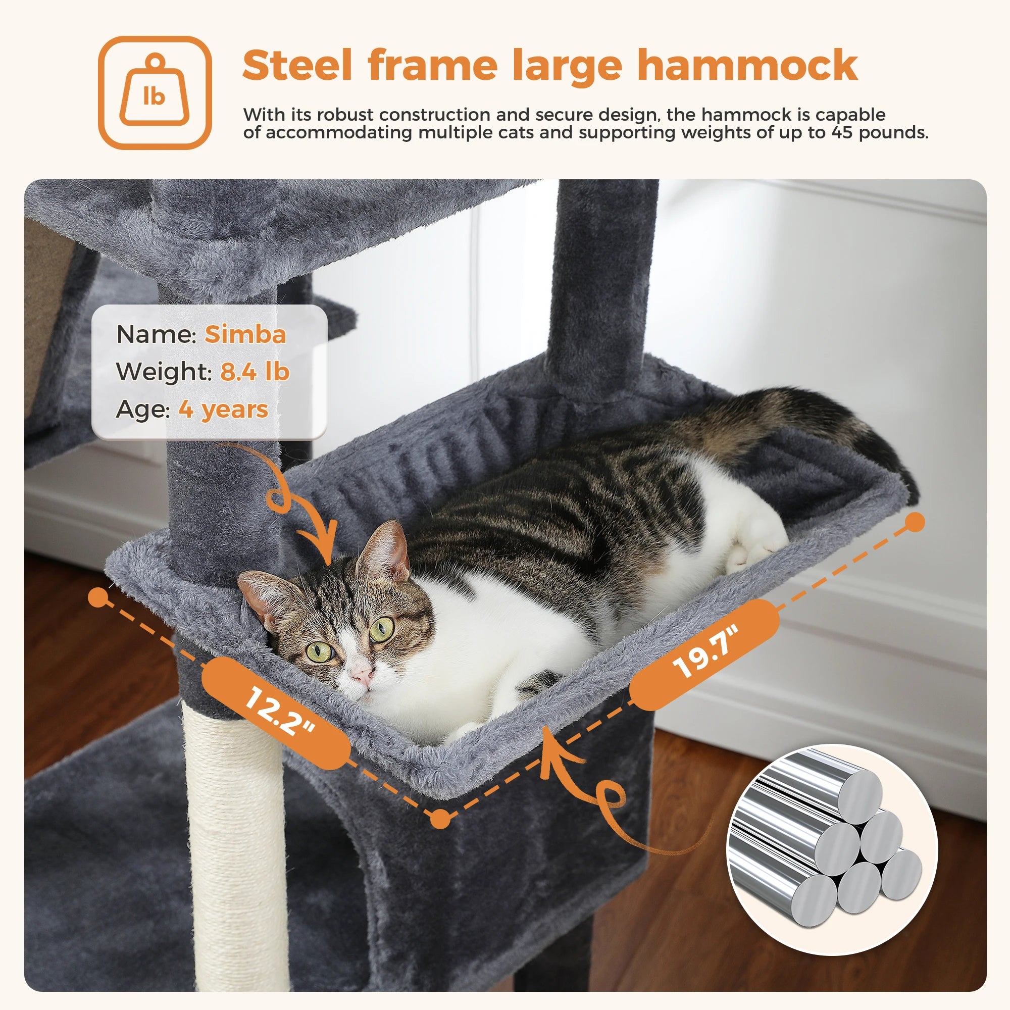 Sturdy Multi-Level Cat Tree Tower with Natural Sisal Scratching Posts,Cozy Hammock&Condo, Large Top Perch, and Fun Dangling Ball