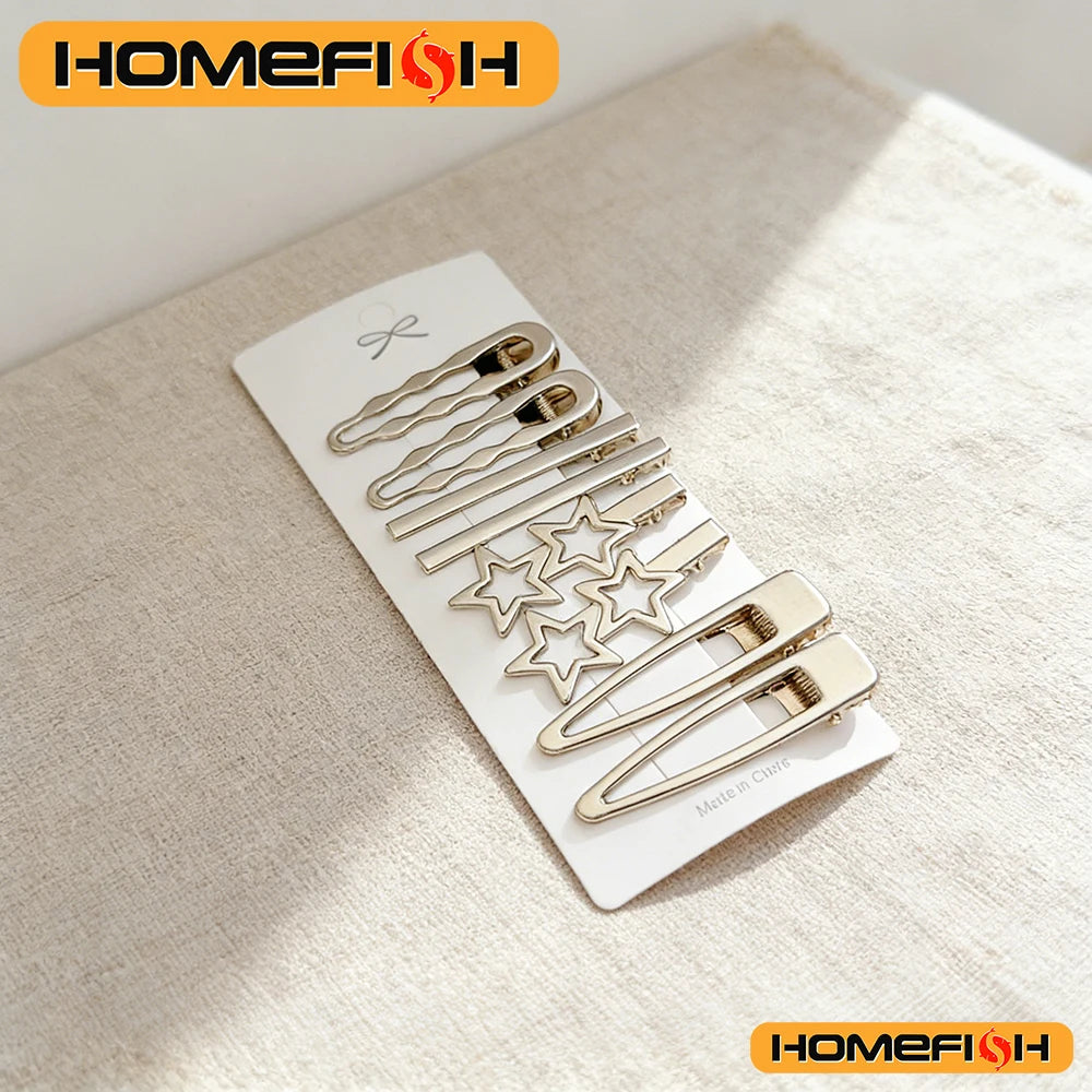 Sliver Metal Hair Clips Women Girls Duckbill Hairpin Personality Bangs Side Headwear Barrettes Hairclip Styling Accessories