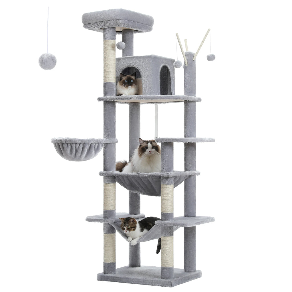 Sturdy Multi-Level Cat Tree Tower with Natural Sisal Scratching Posts,Cozy Hammock&Condo, Large Top Perch, and Fun Dangling Ball