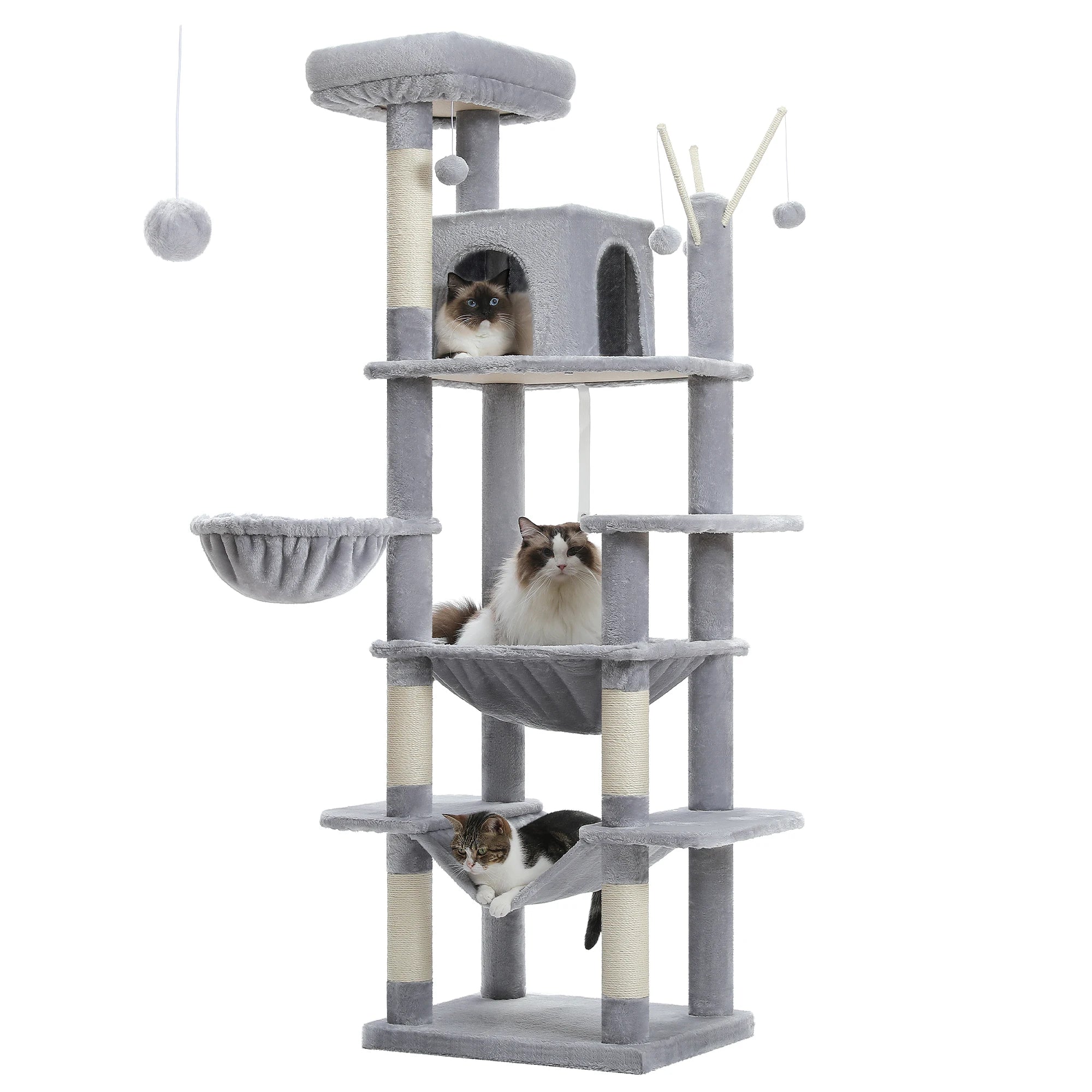 Sturdy Multi-Level Cat Tree Tower with Natural Sisal Scratching Posts,Cozy Hammock&Condo, Large Top Perch, and Fun Dangling Ball