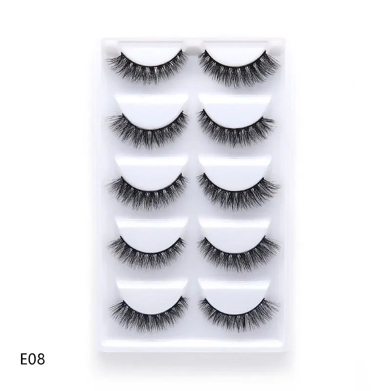 New 5Pairs Handmade 3d Mink Lashes Short False Eyelashes Cross Messy Dense Natural Eye Lashes Stage Makeup False Eyelashes E08