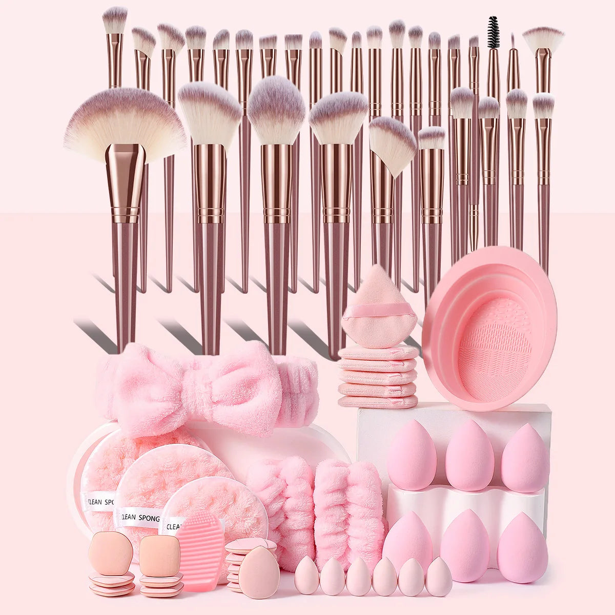 68PCS Makeup Tools：30PCS Makeup brush set+8PCS Makeup Tools+12PCS Makeup Sponges+18PCS Powder Puffs