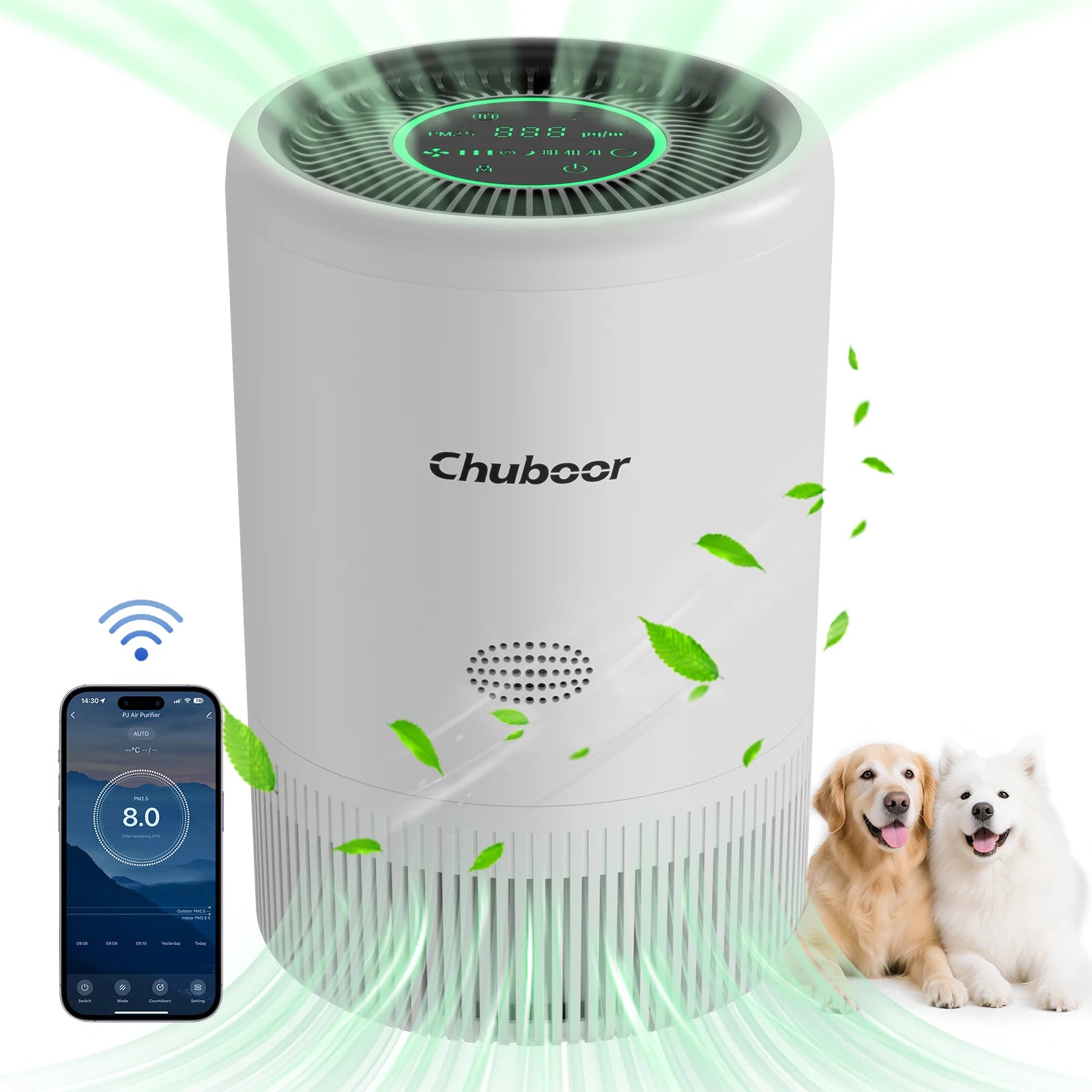 Chuboor Air Purifier for Home. Smart home appliances air cleaner with H13 HEPA filter removes pet hair & odor WiFi Tuya control