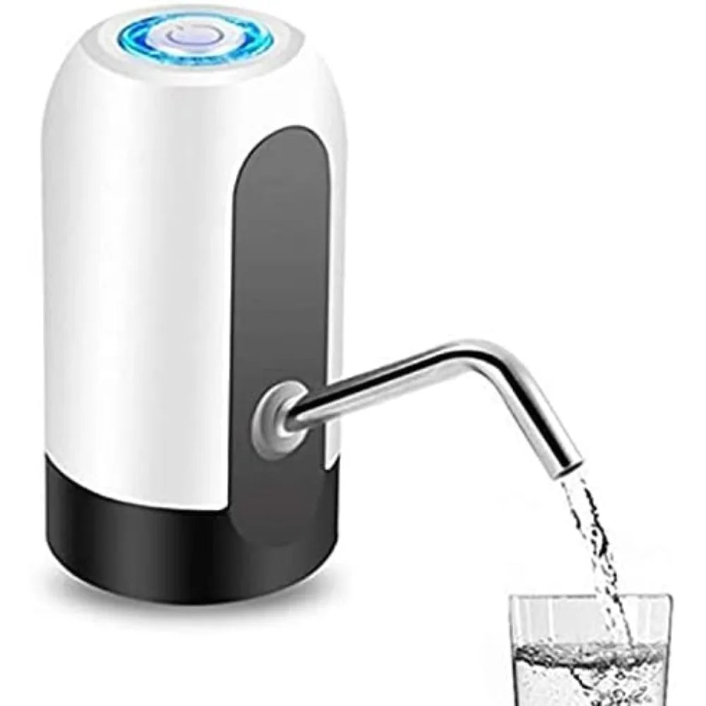 USB Rechargeable Electric Water Bottle Pump - Portable LED Light Drinking Water Dispenser for Home & Office, White & Black