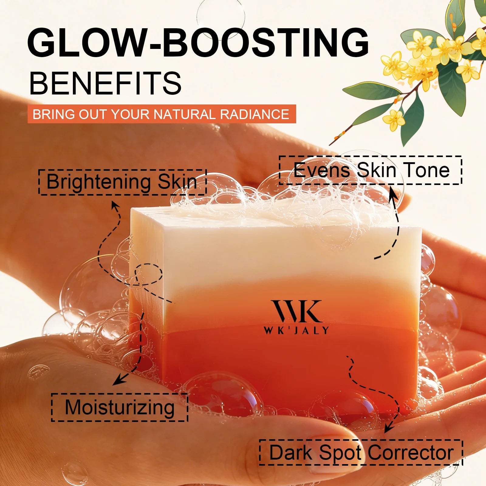 WK JALY Glutathione & Kojic Acid Brightening Soap, Clean Skin, Moisturizing, Reduce Black Spots, For All Skin Types, 200g
