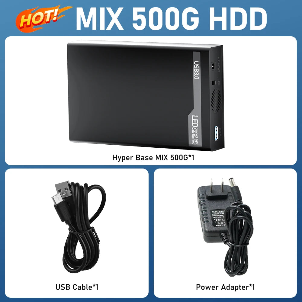 500G Retro Gaming HDD Video Game Console Retrobat＆Playnite＆Launchbox OS for XBOX/PS3/PS2/Switch/Wii/WiiU/DC/NES with 38200+Games