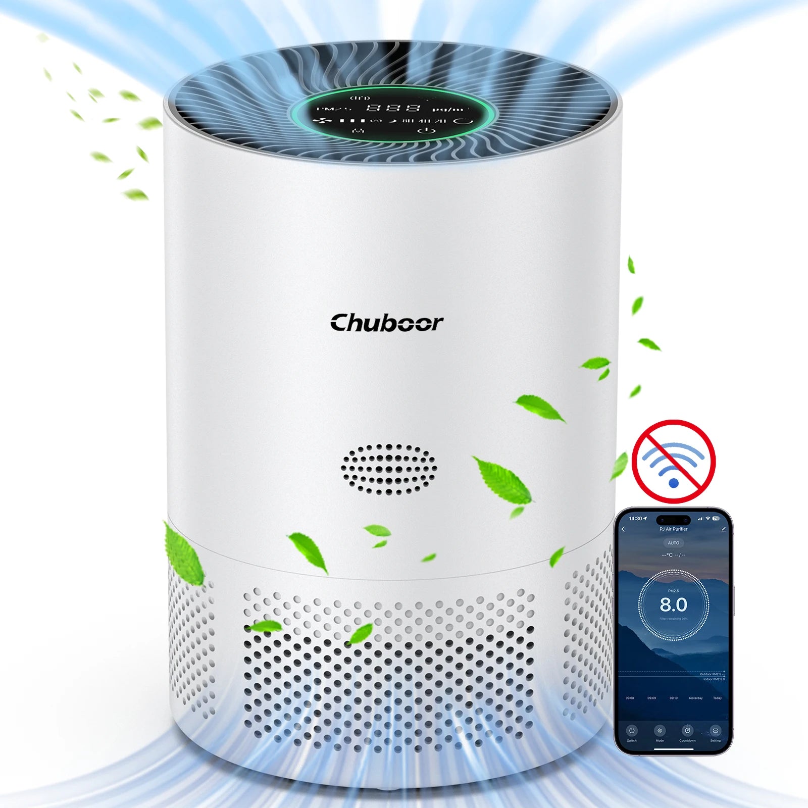 Chuboor Air Purifier Quiet Air Cleaner with High-Efficiency Filtration,H13 HEPA Removes Smoke, Dust, Pollen, Pet Hair
