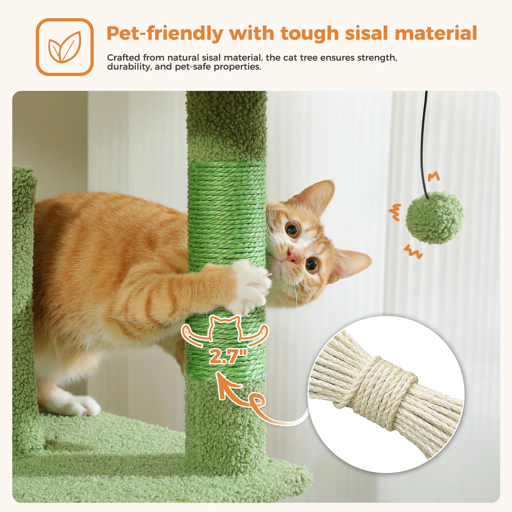 Sturdy Multi-Level Cat Tree Tower with Natural Sisal Scratching Posts,Cozy Hammock&Condo, Large Top Perch, and Fun Dangling Ball