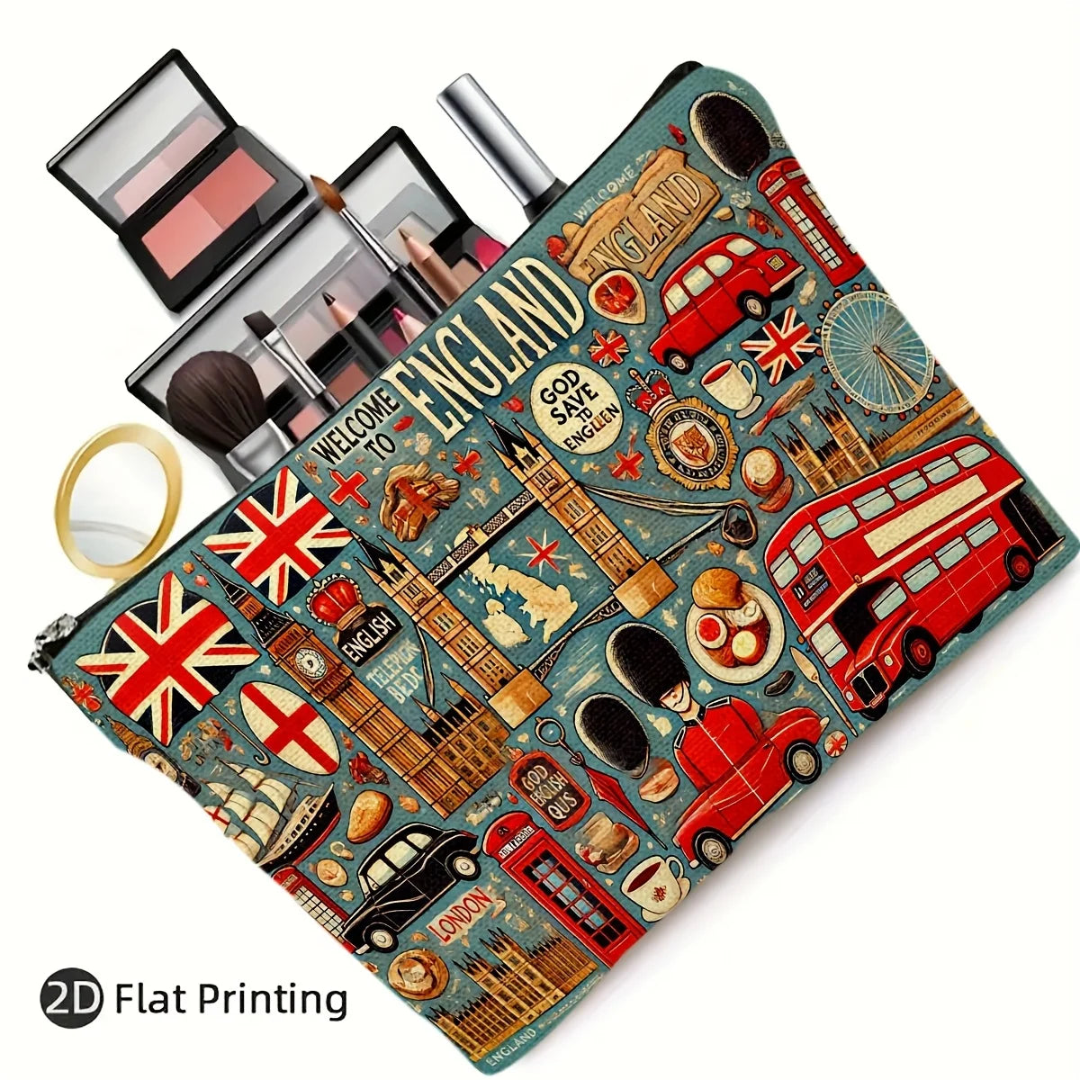 A UK Landmark and Cultural Makeup Bag - Women's Multifunctional Zipper Pouch, Jewelry Storage Bag