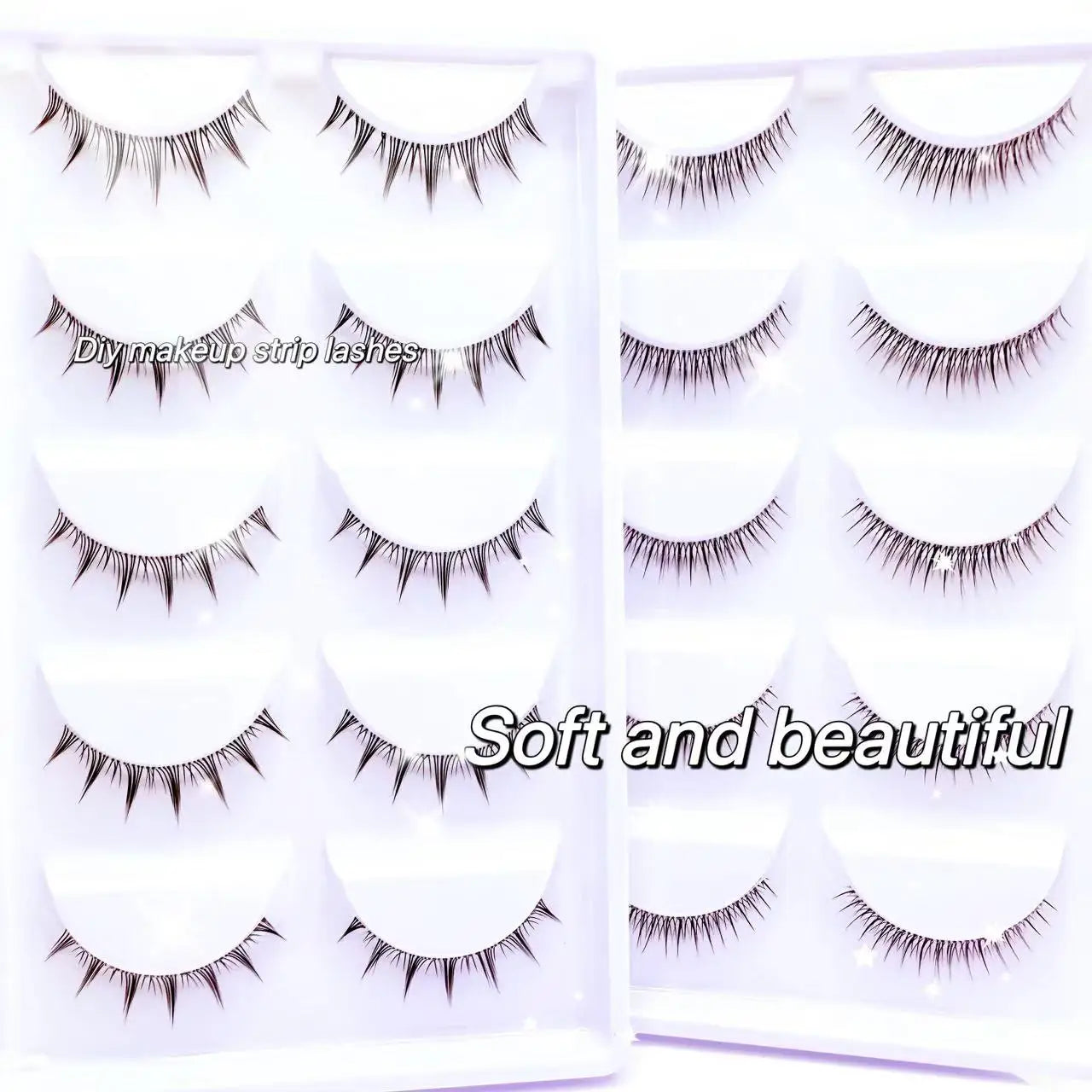 Soft & Natural Eye Enhancement 5 Pairs False Eyelashes  Transparent Stem Soft Natural Strip Lashes