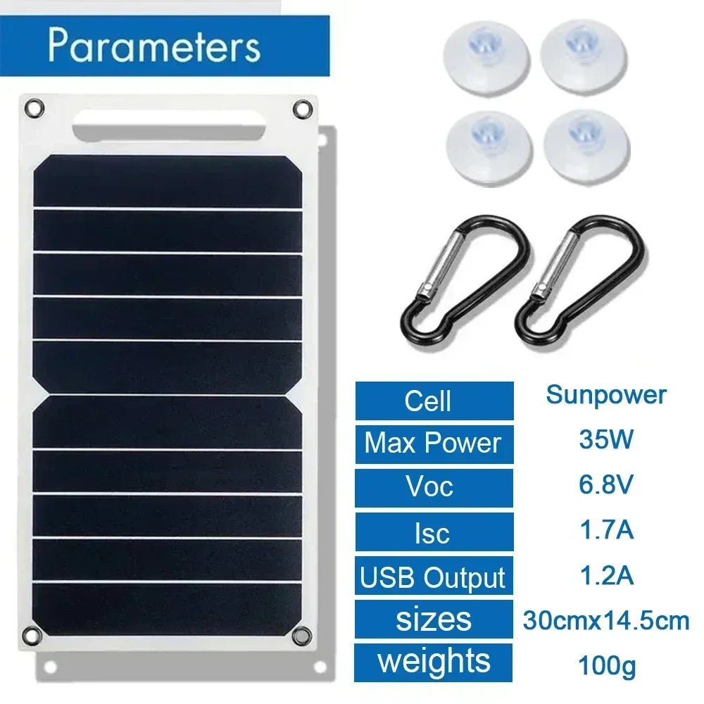 SOECOPO 30W Lightweight Flexible Solar Panel Kit, Free Mini Solar Regulator, Complete Hooks & Suction Cups Accessories, Portable For Phone Outdoor Camping Charging, US Warehouse 2-8 Days Fast Domestic Delivery