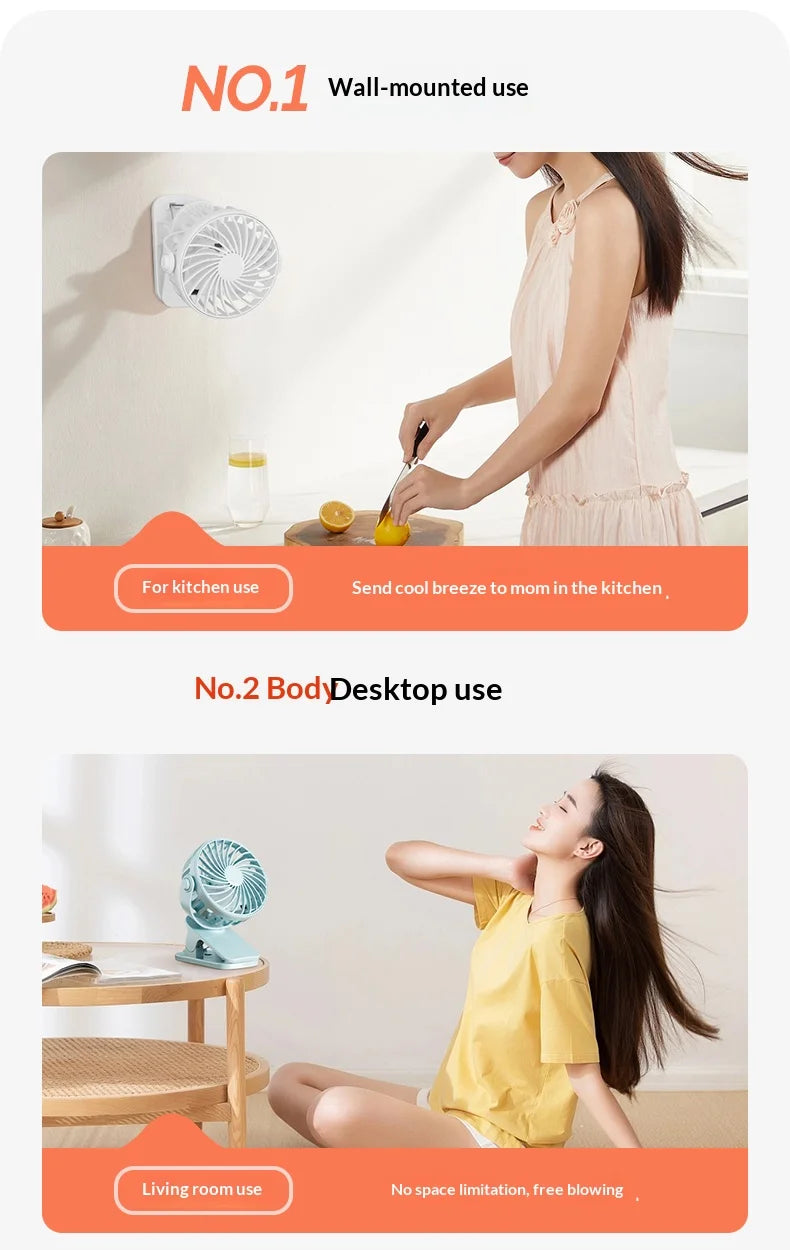 HOMEFISH Portable Rechargeable Clip Fan 720° Rotatable Hanging Fan with Night Light Air Cooler for Outdoor Camping Ventilador