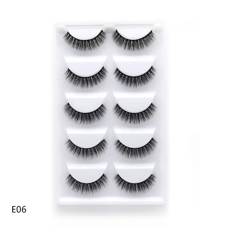 New 5Pairs Handmade 3d Mink Lashes Short False Eyelashes Cross Messy Dense Natural Eye Lashes Stage Makeup False Eyelashes E08