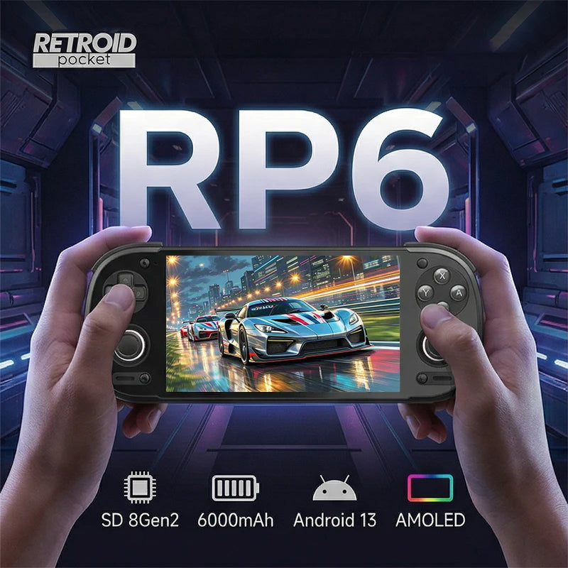 Retroid Pocket 6 RP6 Android Handheld Game Console 5.5 Inch 1080P 120Hz AMOLED Screen 6000mAh 8GEN2 with Hall-Effect Trigger G