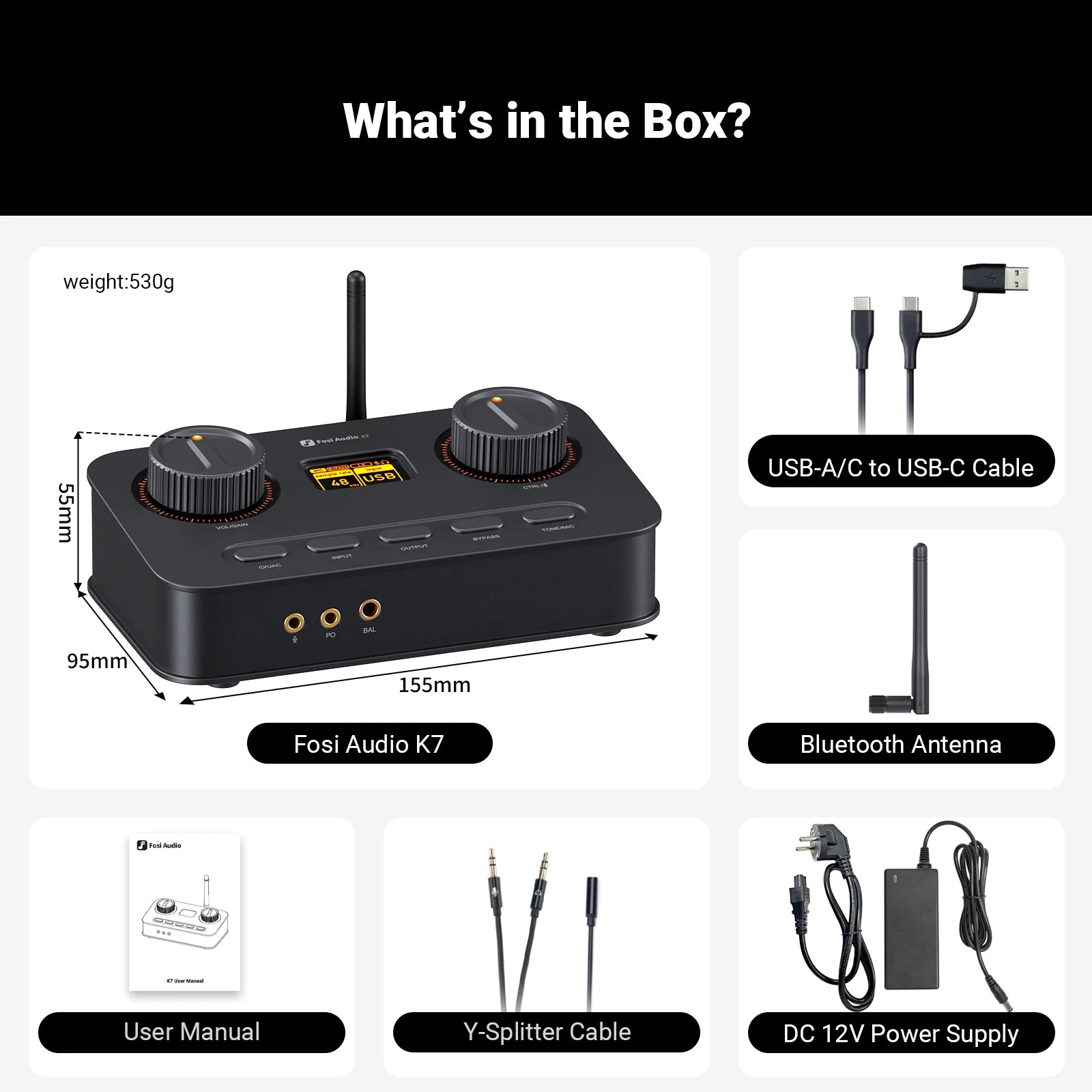 Fosi Audio K7 HiFi DAC & Headphone Amplifier, AKM4493ESQ DAC Chip, PCM 384kHz/32Bit & DSD256, Mic Input USB Audio DAC for Gaming