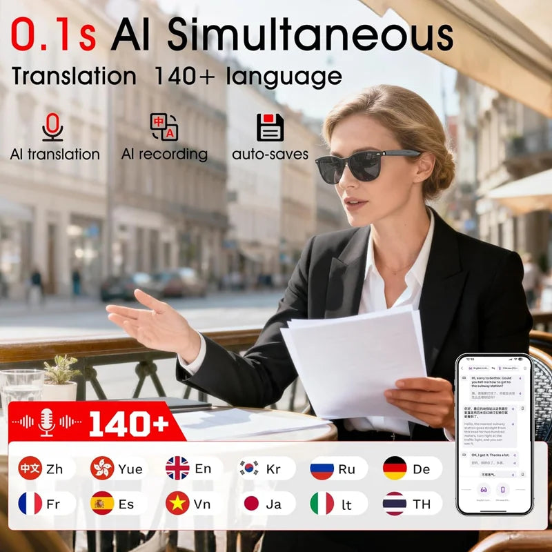 2026 New AI Smart Glasses 800W Ultra HD Camera 4K Video 100+Languages Translator Bluetooth5.3 Music Player Sunglasses