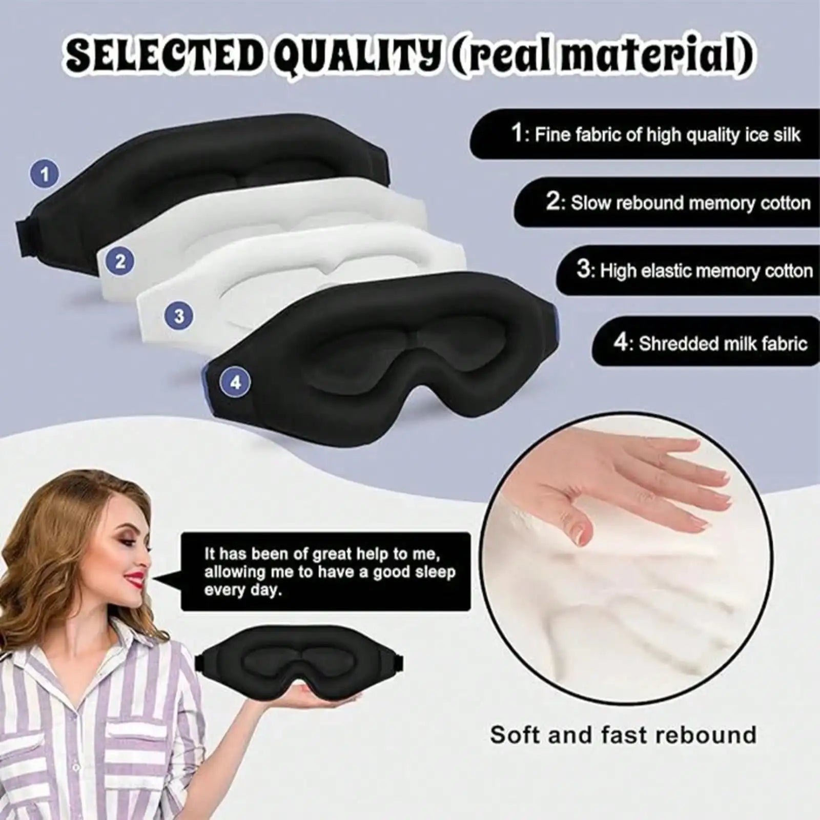 3D Cooling Sleep Eye Mask For Men Women Pressure Free Full Light Block Out Eye Shade With Adjustable Strap Portable Travel Sleeping Accessory