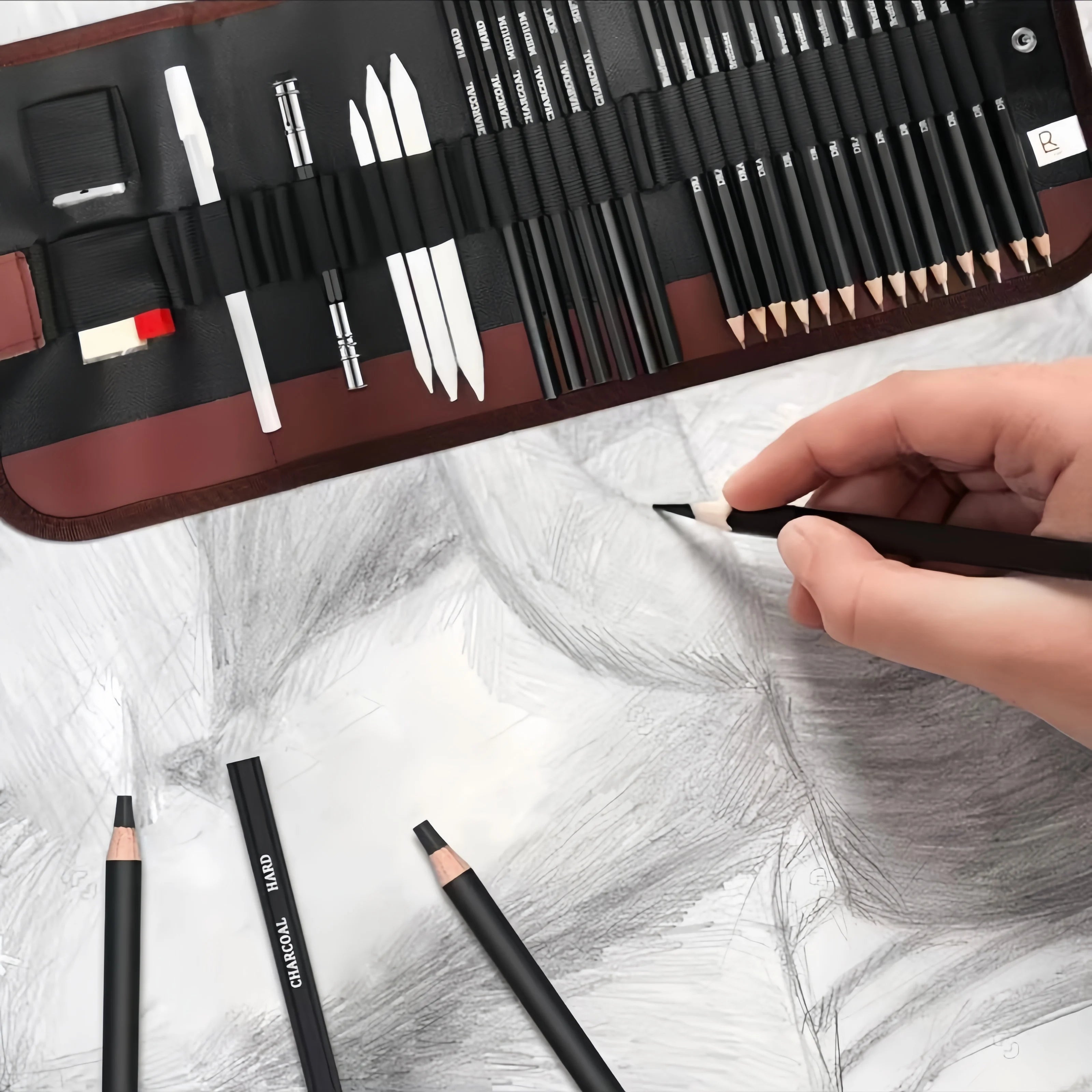 29-Piece Sketching Art Set for Adults - Includes Three Pencil Sketch Books Graphite Pastel Charcoal Drawing Supplies