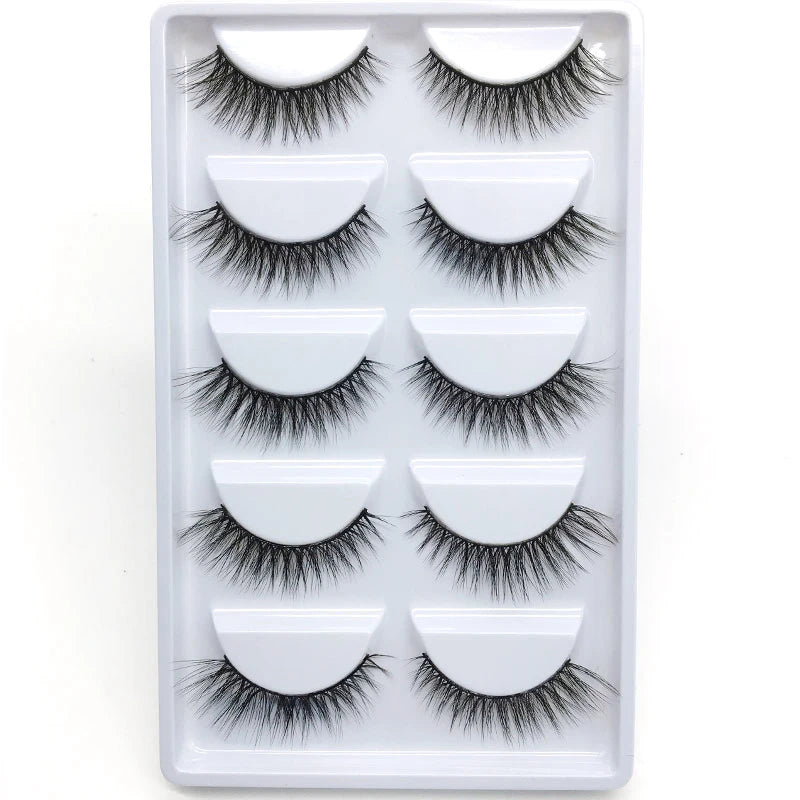 New 5Pairs Handmade 3d Mink Lashes Short False Eyelashes Cross Messy Dense Natural Eye Lashes Stage Makeup False Eyelashes E08