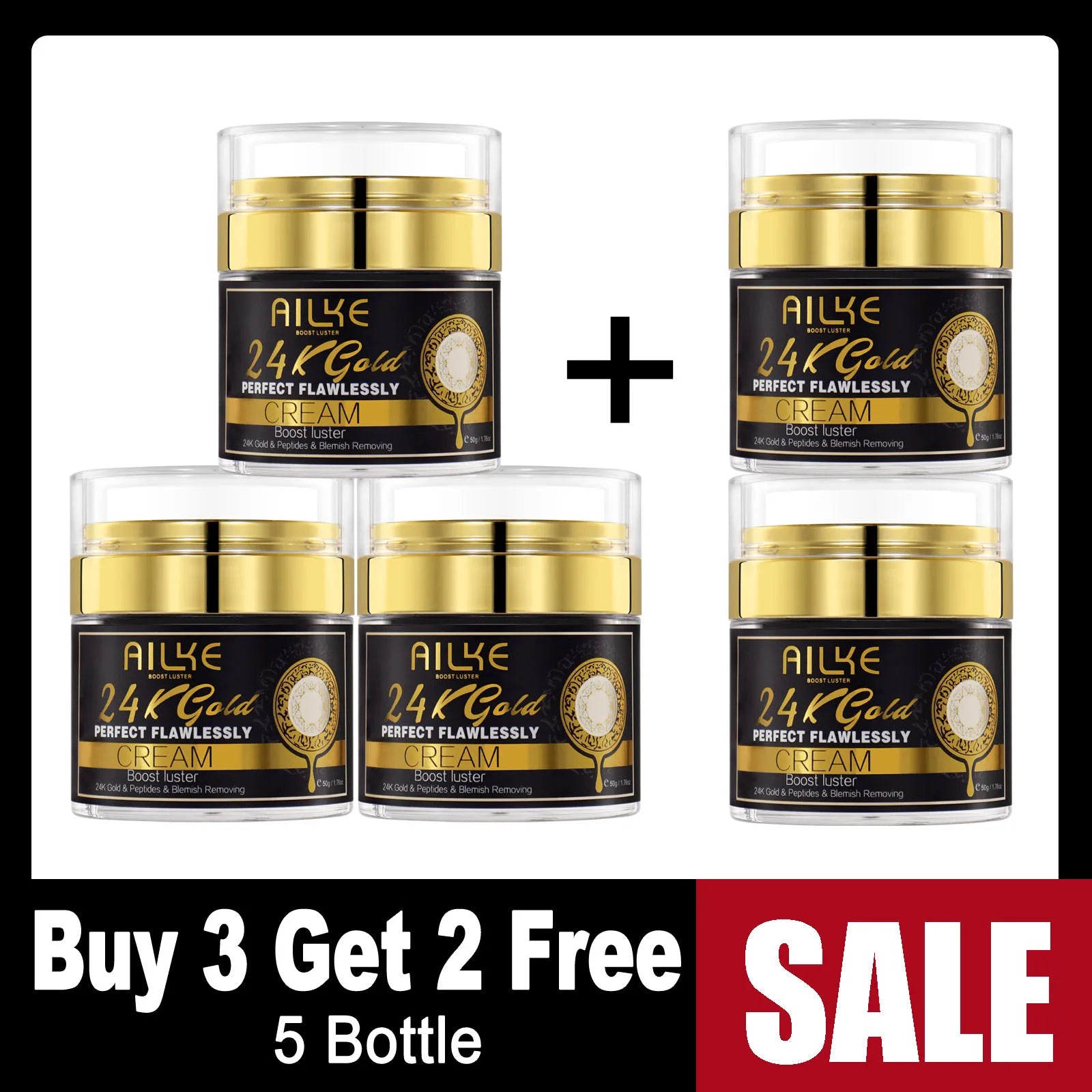 AILKE 24K Whitening Skin Set, Lightening, Remove Black Spots, Melanin, Stains, Even Skin Tone, Moisturizing, for All Skin Types