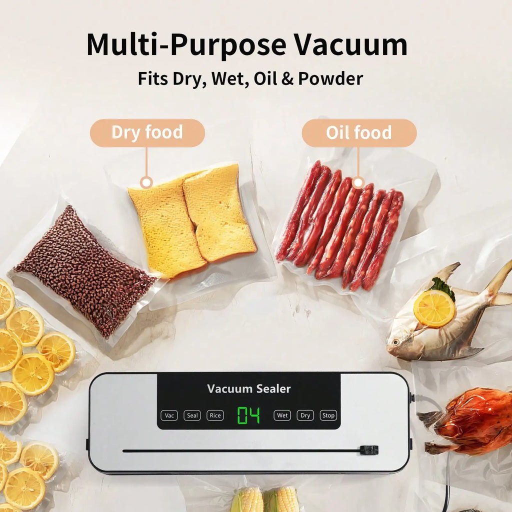 Powerful Vacuum Sealer Machine | Compact Design | One-Touch Automatic | Seal In 10-20 Seconds | Dry, Moist, Wet, And Cold Modes | With 10 Vacuum Bags & Built-In Cutter (Grey)